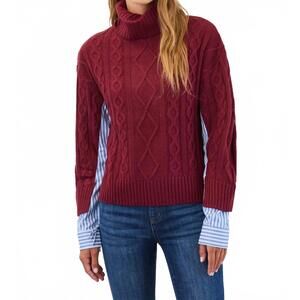 NEW FDJ mixed material cable sweater in scarlet